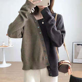 Diagonal Button Design Sense Contrast Color Long Sleeves Knitwear For Women