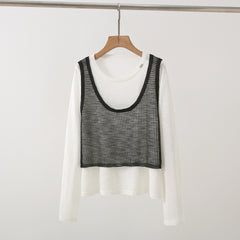 New Design Sense Stitching Fake Two-piece Knitted Sweaters Women