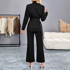 Women's Fashion Elegant Lady Solid Color Belt Sets Western Suit