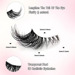 Natural-looking false eyelashes, 5 pairs of 3 D lashes, short and cute cat-eye design.