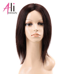 Straight Human Hair Wigs Middle Part Remy Brazilian 100% Natural Human Hair Wigs Brown Color 12" Long Layered Trendy wig