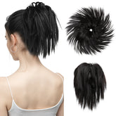 Synthetic Fake Hair Messy Bun Chignon Elastic Flexible Band Scrunchy Scrunchie Curly Hairpiece SARLA Synthetic Extension