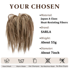 Synthetic Fake Hair Messy Bun Chignon Elastic Flexible Band Scrunchy Scrunchie Curly Hairpiece SARLA Synthetic Extension