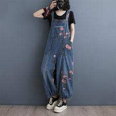 Denim Suspender Pants Ankle-tied Straight Denim Jumpsuit