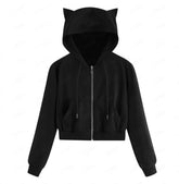 Sweater Rabbit Ears Zipper Hooded Rope