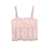 All-match Embroidered Ruffled Camisole Straight Collar Vest