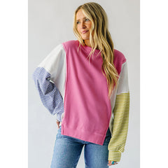 Autumn New Round-neck Pullover Women's Color Matching Long Sleeve