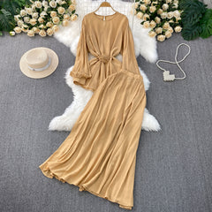 French Style Women's Temperament Twinset Design Sense Lace-up Waist-controlled Fashionable Long Sleeve