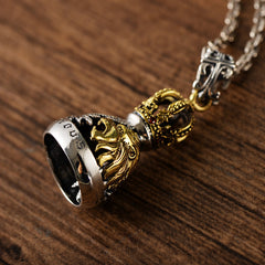 S925 Sterling Silver European And American Domineering Crown Lion Maple Leaf Hollow Bell Trendy Men's Pendant