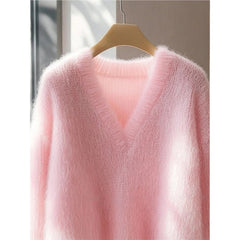 Women's Solid Color Milk Huhu Soft Glutinous Mohair Sweater
