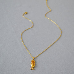 Special-interest Design Vintage Brass Gold Plated Fishbone Necklace