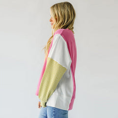 Autumn New Round-neck Pullover Women's Color Matching Long Sleeve