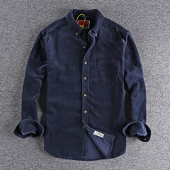 Retro Trendy Sleeve Color Matching Men's Corduroy Long Sleeve Shirt