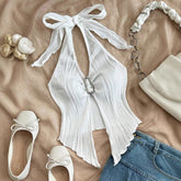 Casual Lace Up Metal Buckle Fit Asymmetric Hem Vest