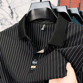 Striped Fashion Business Casual T-shirt Ice Silk Polo Shirt Middle-aged