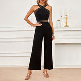 Graceful And Fashionable Bodysuit Women's See-through High Waist Stretch Knitted Backless Halter Sleeveless Jumpsuit