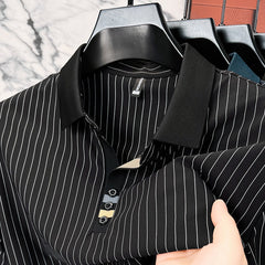 Striped Fashion Business Casual T-shirt Ice Silk Polo Shirt Middle-aged
