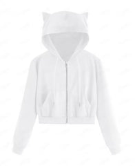 Sweater Rabbit Ears Zipper Hooded Rope