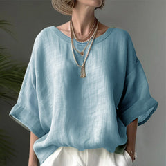 Women's Solid Color Casual Round Neck Loose Shirt