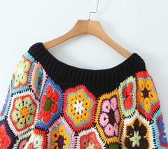 Pullover Round Neck Long Sleeves Color Matching Diamond Lattice Sweater