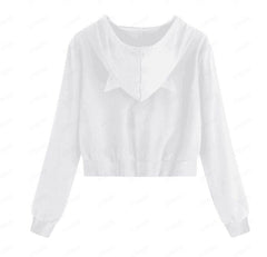 Sweater Rabbit Ears Zipper Hooded Rope