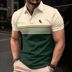 Men's Casual Striped Color Block Design Sports Style Collar Golf Shirt