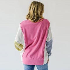 Autumn New Round-neck Pullover Women's Color Matching Long Sleeve