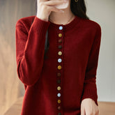 Women's Knitted Cardigan Jacket With Colorful Buttons