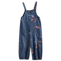 Denim Suspender Pants Ankle-tied Straight Denim Jumpsuit