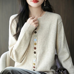 Women's Knitted Cardigan Jacket With Colorful Buttons
