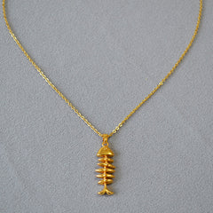 Special-interest Design Vintage Brass Gold Plated Fishbone Necklace
