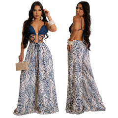 European And American Sexy Strap Lace-up Loose Jumpsuit