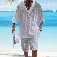 Printed Drop-shoulder Men's Knitted Short-sleeved Shorts Suit