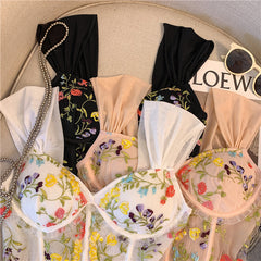 Embroidered Lace Sling Beautiful Back With Chest Pad Fishbone Short Vest