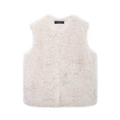 Women's New French Minority Faux Fur Sleeveless Crew Neck Vest