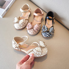 Summer Girls Pearl Bow Princess Shallow Mouth Pumps