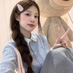 Blue Striped Long-sleeved Shirt For Women Spring And Autumn New Loose