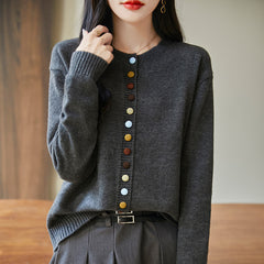 Women's Knitted Cardigan Jacket With Colorful Buttons