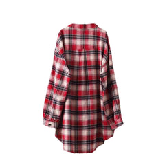 Loose And Idle Plaid Shirt Women's Mid-length Autumn Hongkong Style Coat