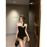Women's Summer Slim-fit Pure Tube Top Vest Black Short