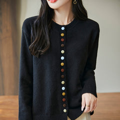 Women's Knitted Cardigan Jacket With Colorful Buttons