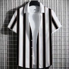 Color Simple Striped Men's 3D Printing Short Sleeve