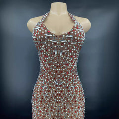 Glitter Rhinestone Prom Crystal Backless Dress Elegant