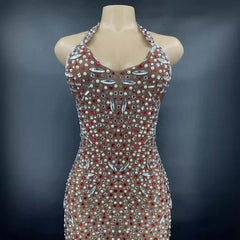 Glitter Rhinestone Prom Crystal Backless Dress Elegant