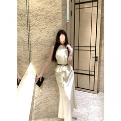 Beautiful Halter Satin Top And Skirt Two-piece Set