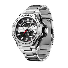Men's Multi-functional Waterproof Double Display Alloy Steel Belt Electronic Watch