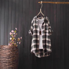 Loose And Idle Plaid Shirt Women's Mid-length Autumn Hongkong Style Coat