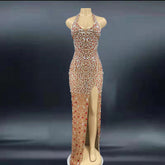 Glitter Rhinestone Prom Crystal Backless Dress Elegant