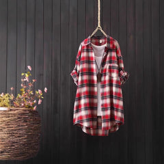 Loose And Idle Plaid Shirt Women's Mid-length Autumn Hongkong Style Coat