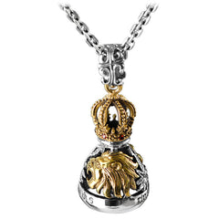 S925 Sterling Silver European And American Domineering Crown Lion Maple Leaf Hollow Bell Trendy Men's Pendant